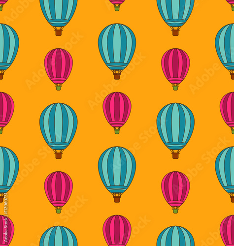 Old Seamless Travel Pattern of Air Colorful Balloons