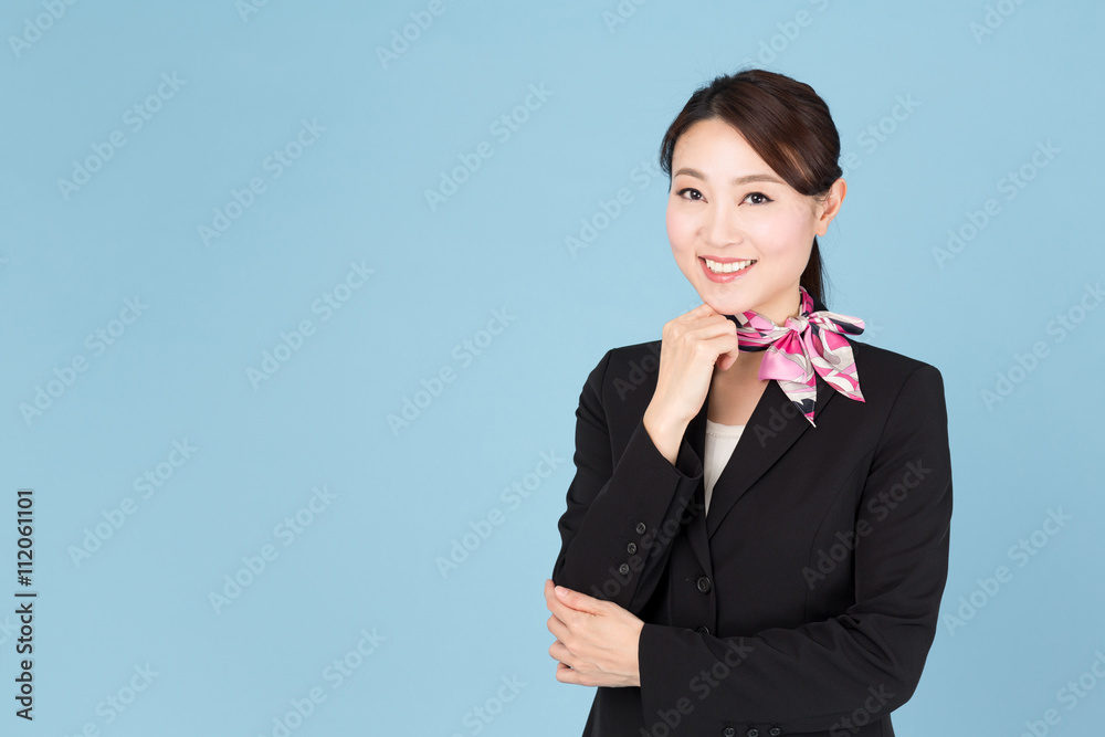 portrait of asian businesswoman isolated on blue background portrait of asian businesswoman isolated on blue background