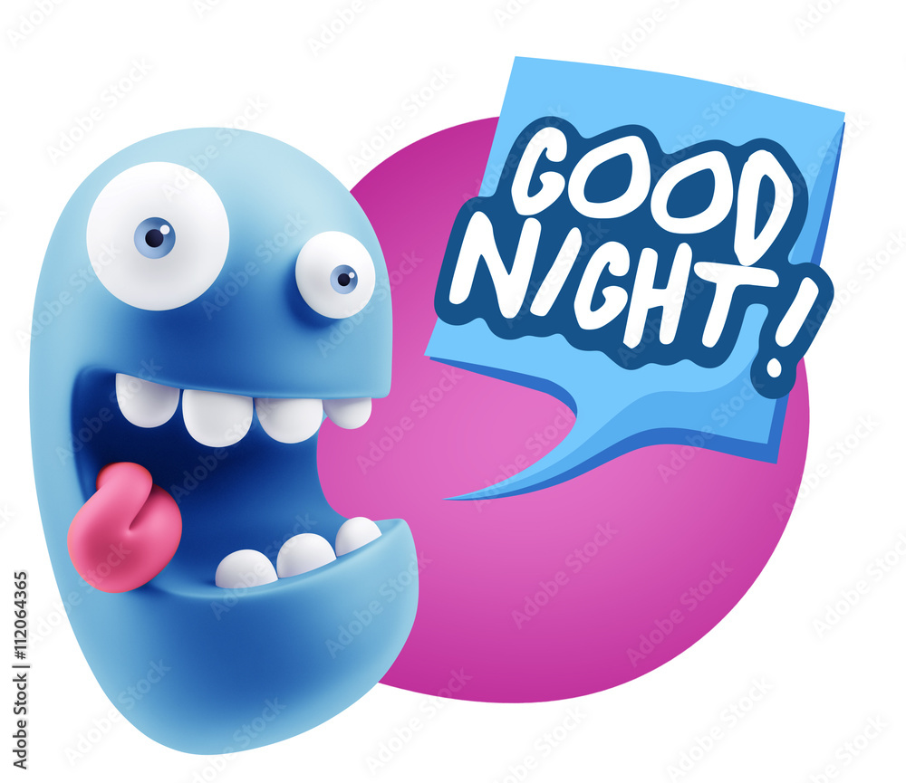 Obraz premium 3d Rendering Smile Character Emoticon Expression saying Good Nig