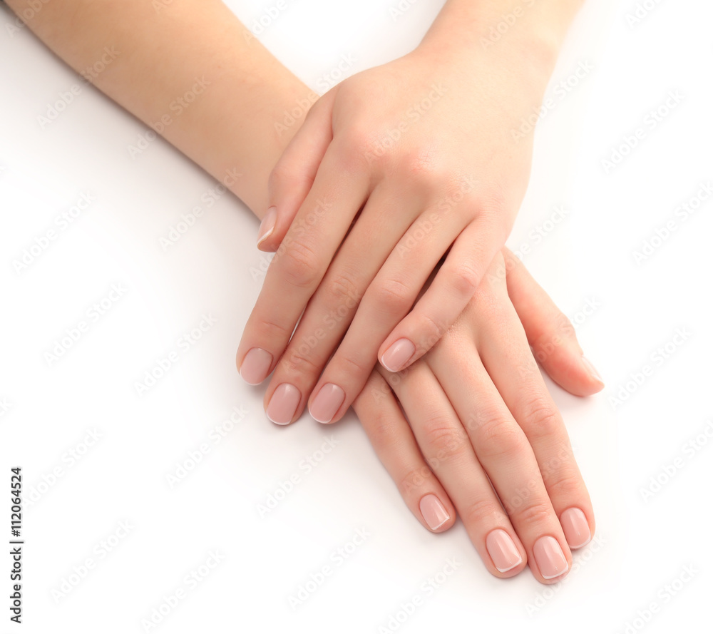 Woman hands with beautiful manicure isolated on white background Woman hands with beautiful manicure isolated on white background