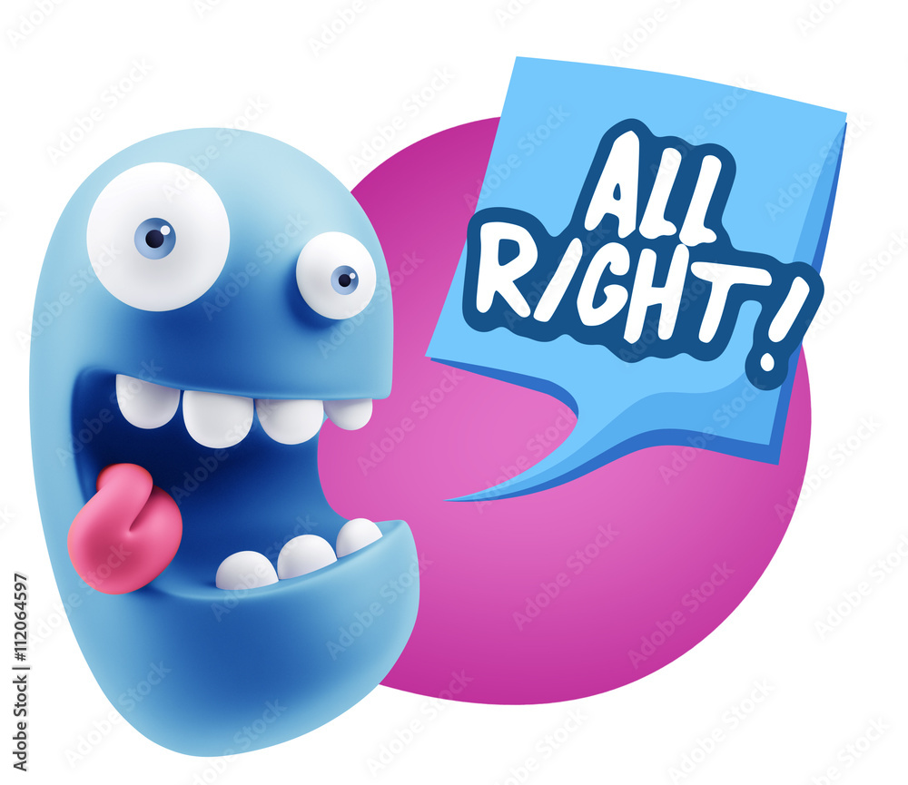 Fototapeta premium 3d Rendering Smile Character Emoticon Expression saying All Righ