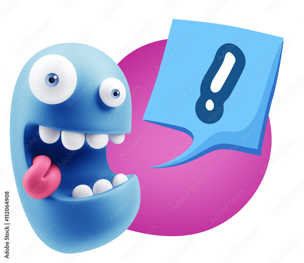 Obraz premium 3d Rendering Smile Character Emoticon Expression saying ! with C
