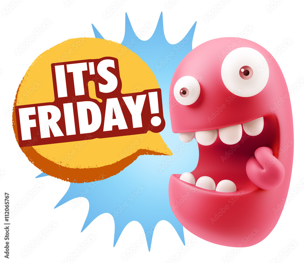 Obraz premium 3d Rendering Smile Character Emoticon Expression saying It's Fri