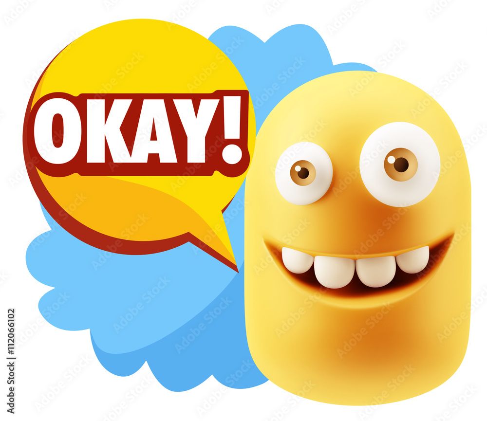 3d Illustration Laughing Character Emoji Expression saying Okay