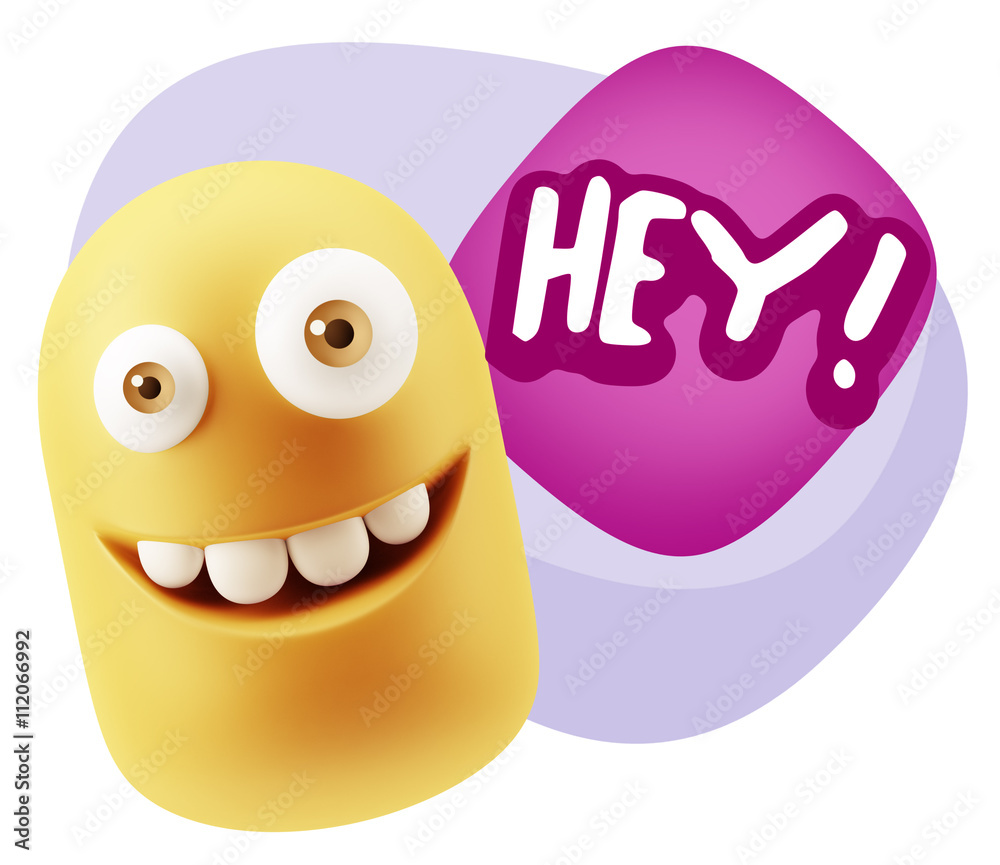 3d Illustration Laughing Character Emoji Expression saying Hey w