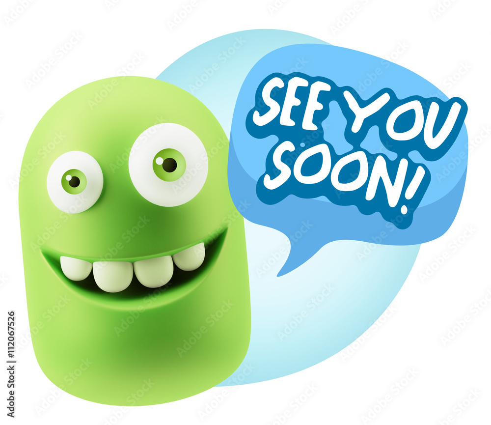 3d Rendering Smile Character Emoticon Expression saying See You 3d Rendering Smile Character Emoticon Expression saying See You