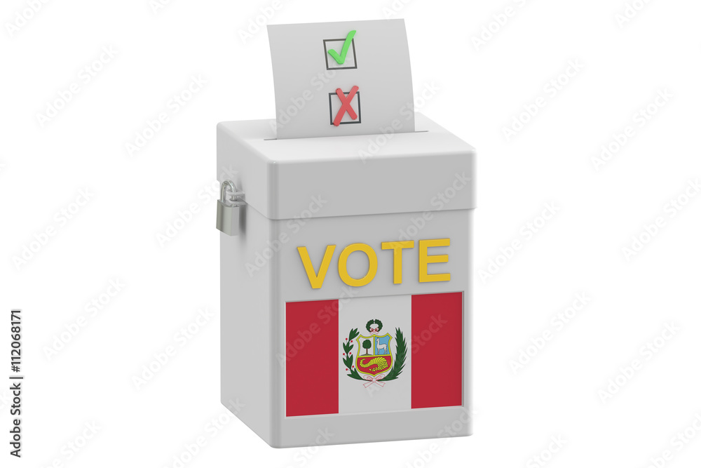 ballot box with flag of Peru, 3D rendering ballot box with flag of Peru, 3D rendering