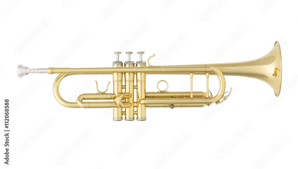 Golden Trumpet. Classical Music Wind Instrument Isolated on White Background Golden Trumpet. Classical Music Wind Instrument Isolated on White Background