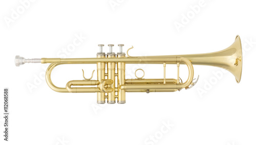 Golden Trumpet. Classical Music Wind Instrument Isolated on White Background