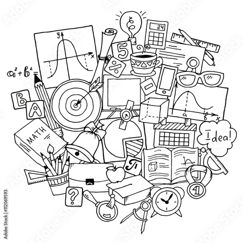 Mathematics science theme. Hand drawn pattern about school and learning in doodle style. Teacher's day background. Pattern created from sketch by trace.