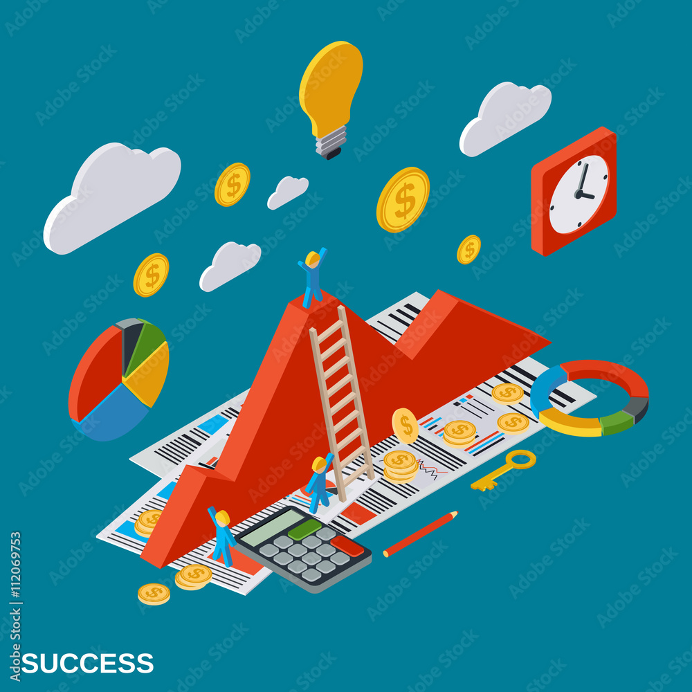 Business success, analytics, report, financial statistic, growth vector concept