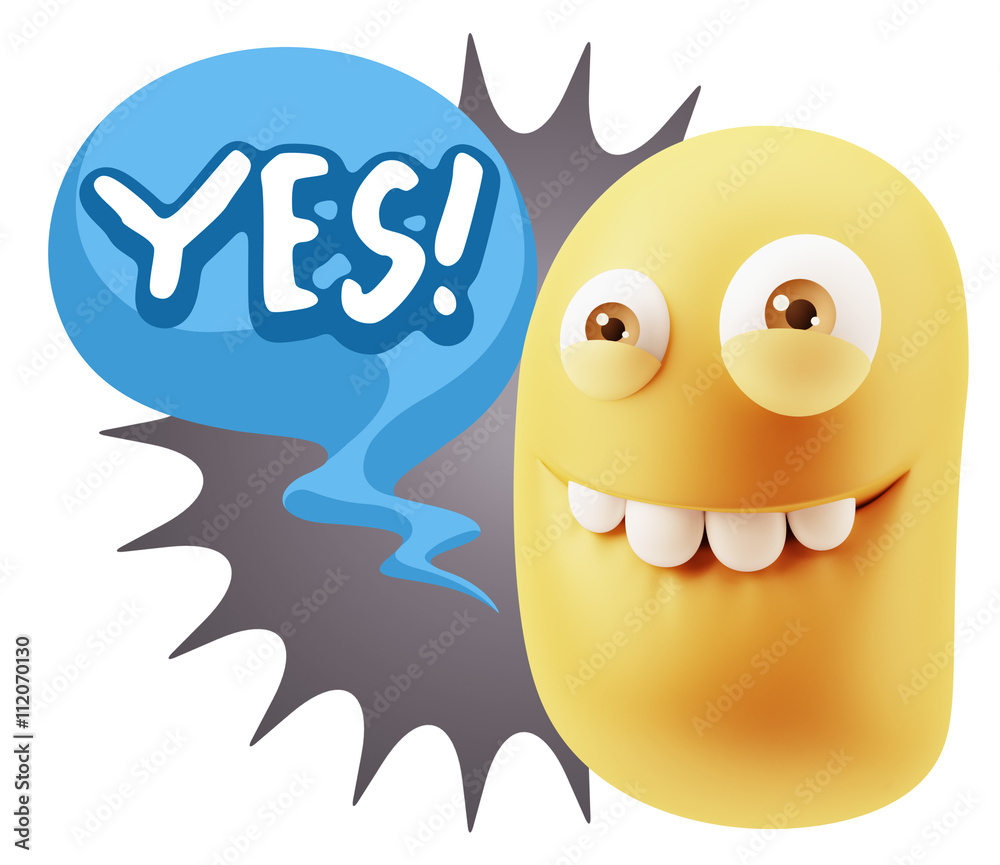 3d Rendering Smile Character Emoticon Expression saying Yes with