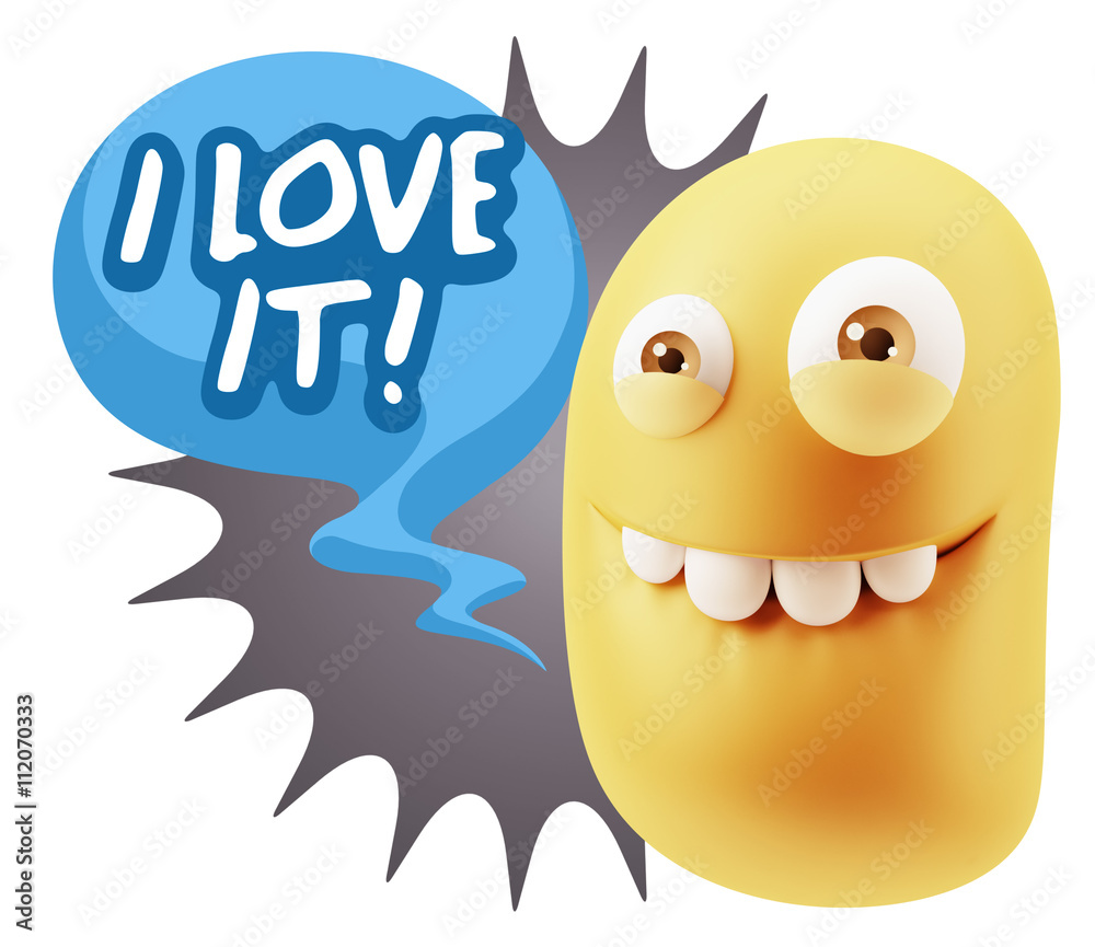 3d Rendering Smile Character Emoticon Expression saying I Love I