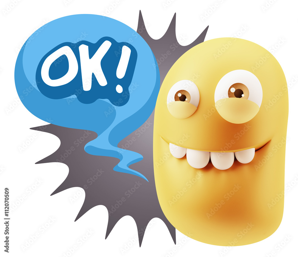 3d Rendering Smile Character Emoticon Expression saying Ok with