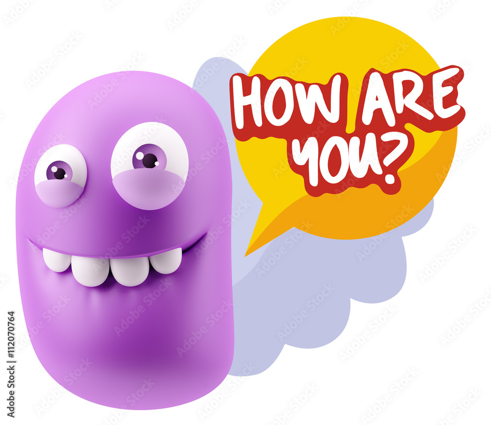 3d Rendering Smile Character Emoticon Expression saying How Are 3d Rendering Smile Character Emoticon Expression saying How Are