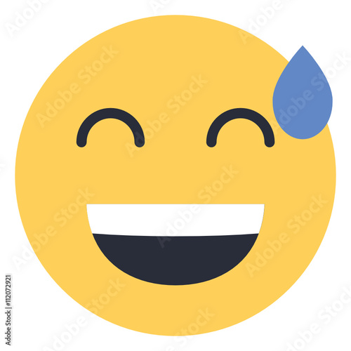 Smiling emoticon with open mouth and cold sweat - Flat Emoticon design | Emojilicious