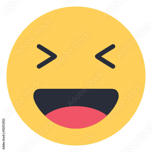 Smiling face with open mouth, closed eyes - Flat Emoticon design | Emojilicious