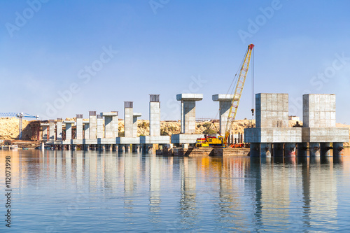Construction site of the new bridge built on the Nile, Egypt.