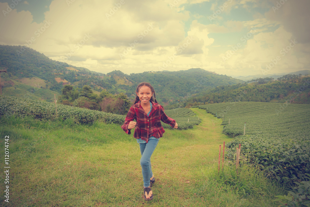 Girl and Tea plantation