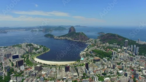 Aerial view of Sugar Loaf Mountain and Rio de Janeiro cityscape, Brazil. 