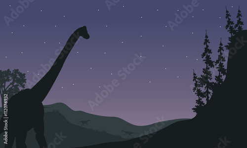 Silhouette of one Brachiosaurus at night