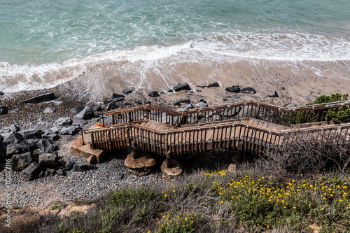 Staircase to access South Carlsbad State Beach in Carlsbad, California. 