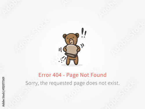 Error 404 page with little bear with empty honey pot vector design. Website 404 page creative concept. 404 web page error creative design. Modern 404 page not found concept.
