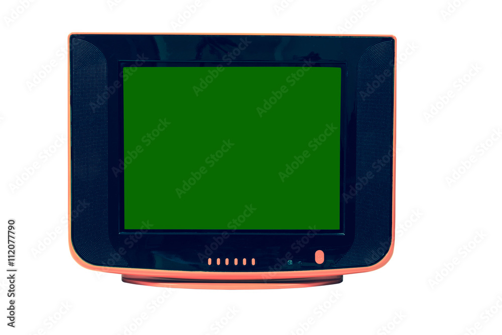  Vintage orange Television  isolated on white background