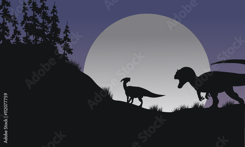 Silhouette of Parasaurolophus and Allosaurus