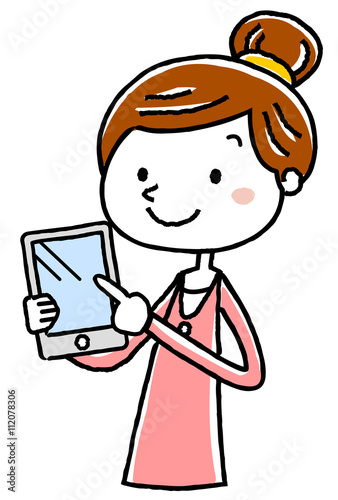 イラスト素材：若い女性　タブレット　紹介
