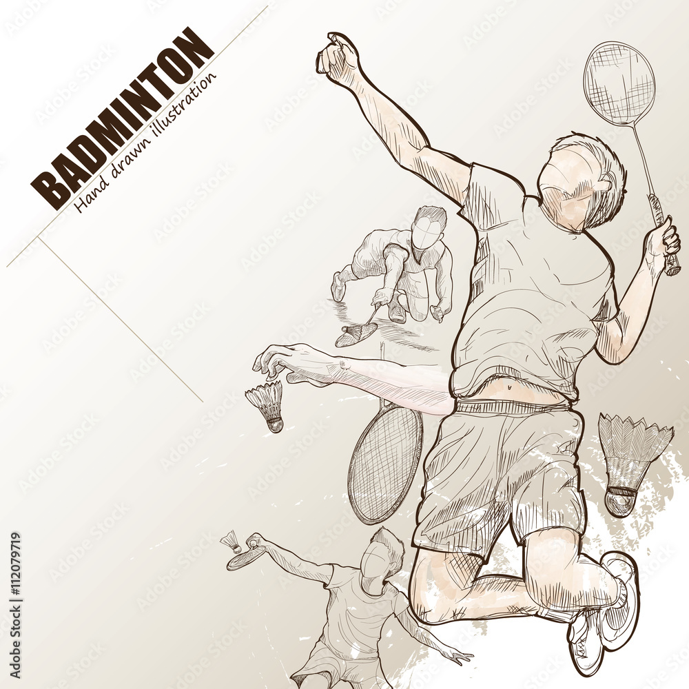 Illustration of badminton. hand drawn. badminton poster. Sport background.  Stock Vector | Adobe Stock