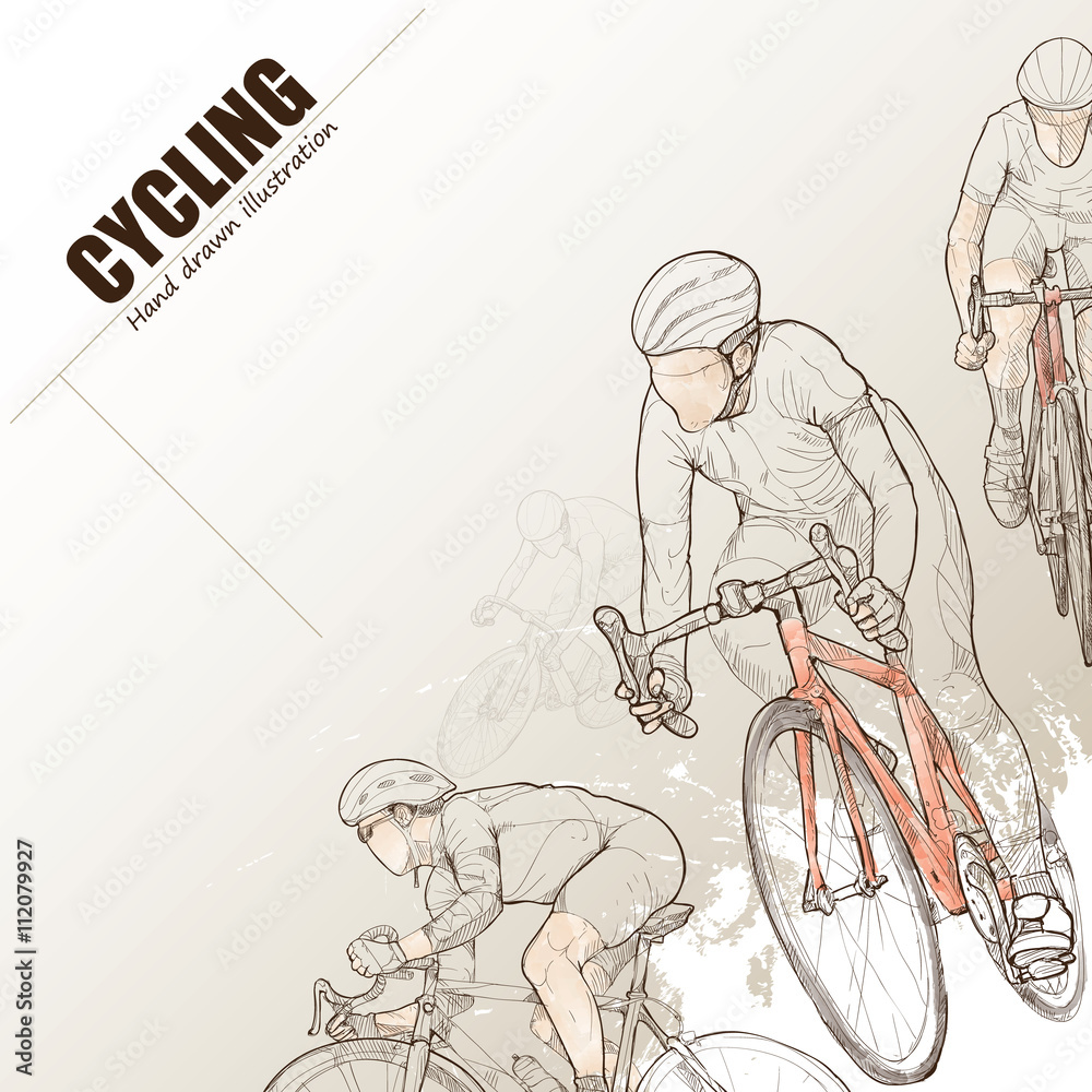 Fototapeta premium Illustration of Cycling. hand drawn. Cycling poster. Sport background.