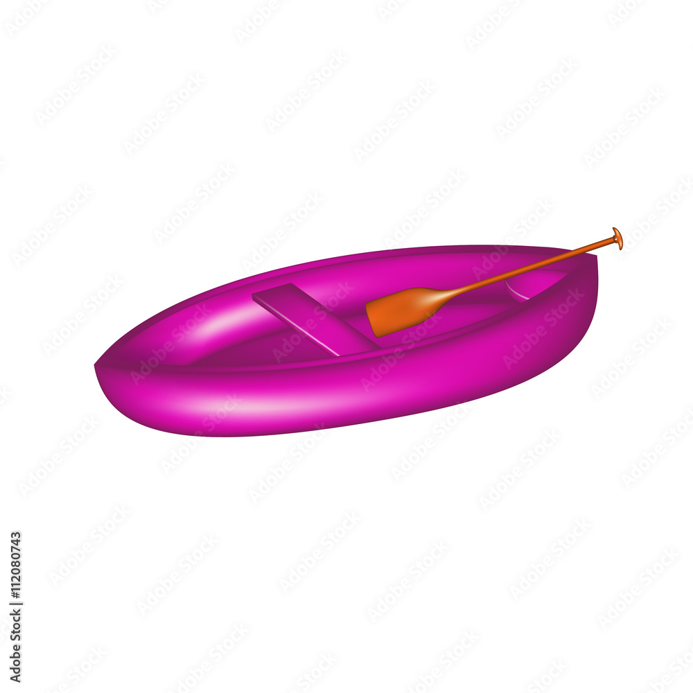 Wooden canoe in purple design with paddle Wooden canoe in purple design with paddle