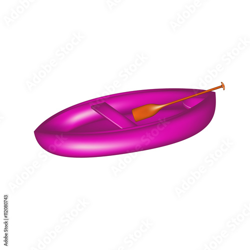 Wooden canoe in purple design with paddle
