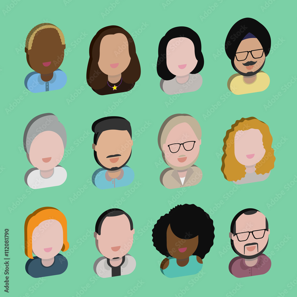 Diversity Interracial Community People Flat Design Icons Concept Stock ...