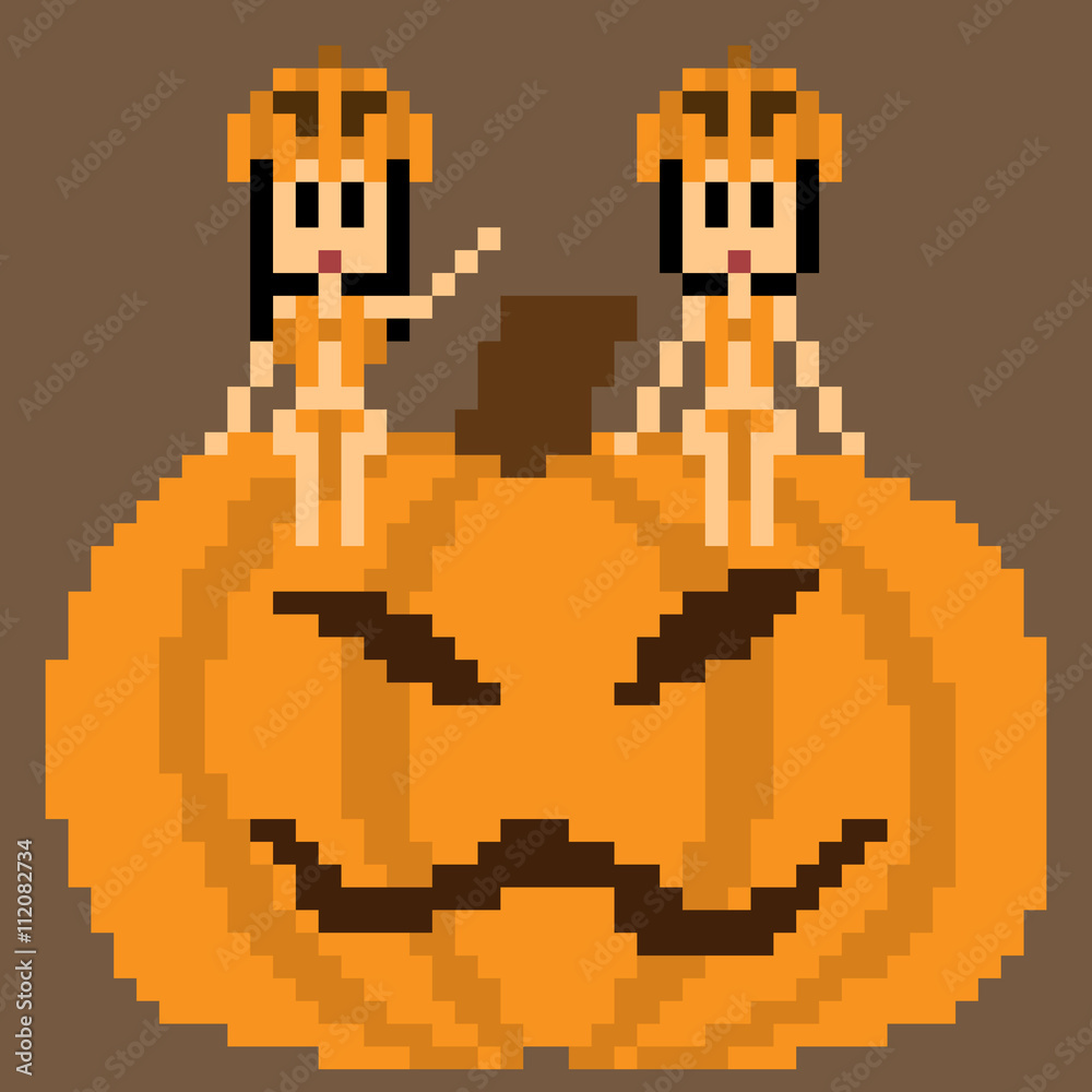 Fototapeta premium pixel art halloween pumpkin
