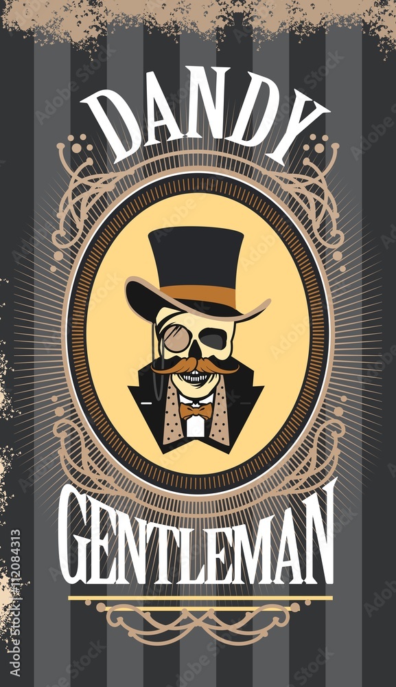 Fototapeta premium skull gentleman in the cylinder in a frame