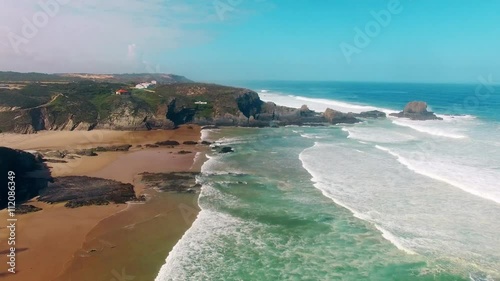 Zambujeira do Mar beach, Alentejo, Portugal aerial view