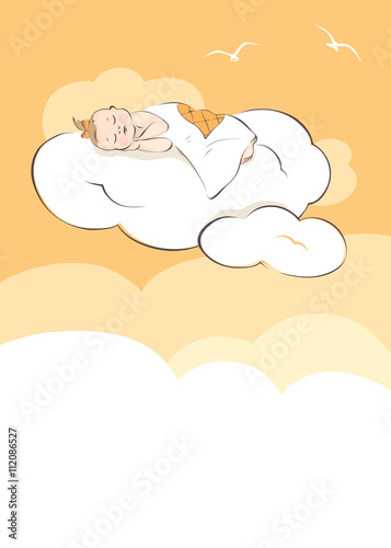 Sweet dream/Baby girl sleeping on a cloud. Vector illustration.