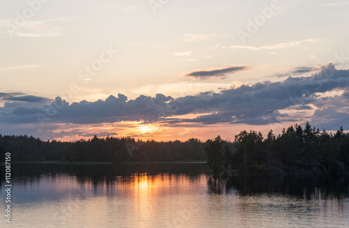 Fototapeta Naklejka Na Ścianę i Meble -  tranquil landscape on wood lake