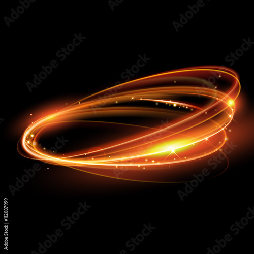 Vector magic gold light trail circle. Glitter sparkle swirl.
