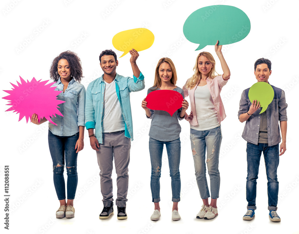 Fototapeta premium Young people with speech bubbles