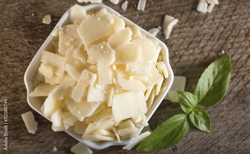 Bowl with parmesan cheese flakes