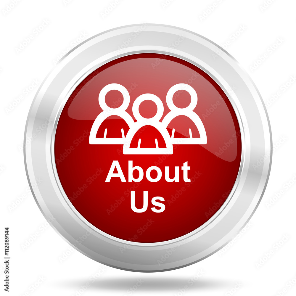About Us icon. Red round glossy metallic button. Web and mobile app design illustration About Us icon. Red round glossy metallic button. Web and mobile app design illustration