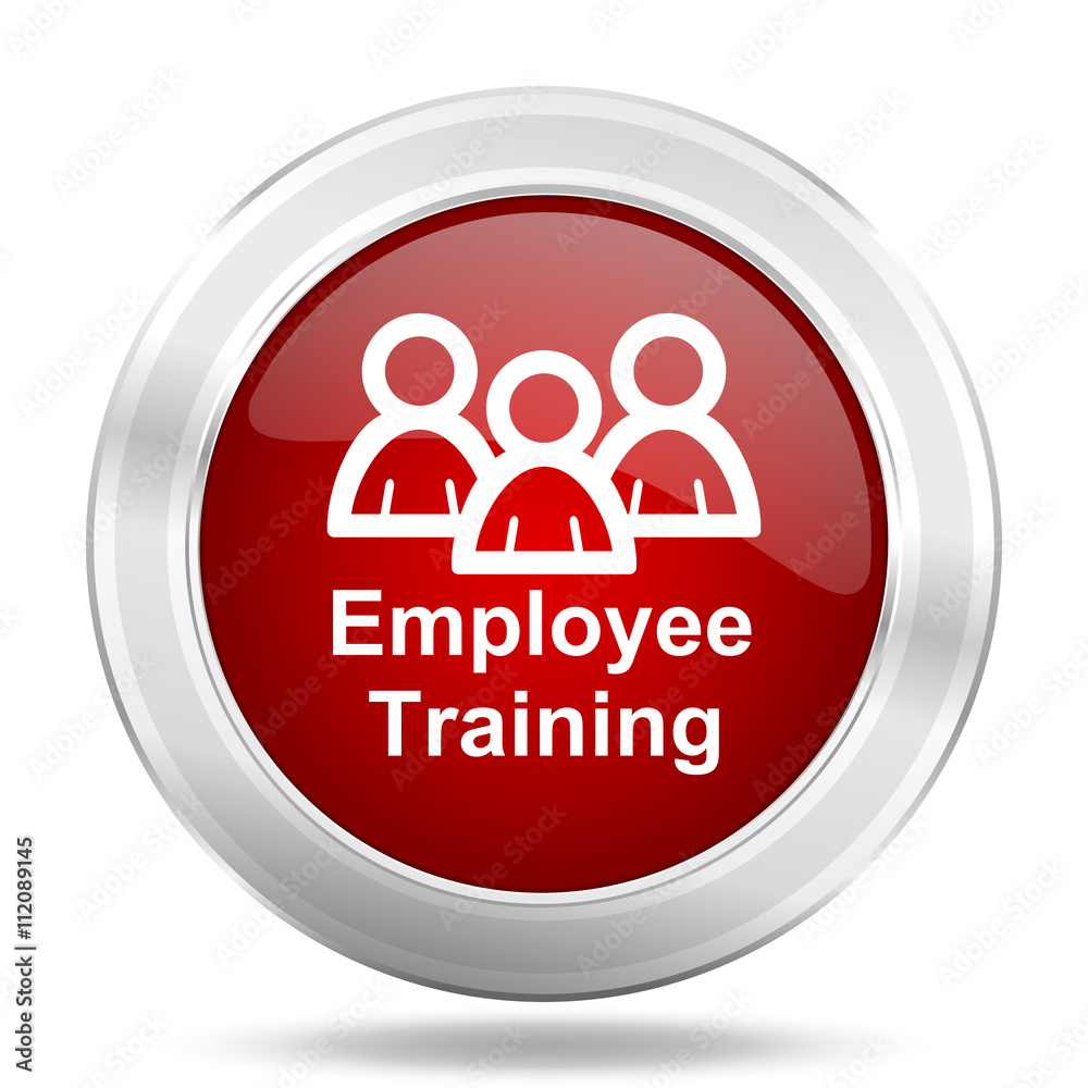 Employee Training icon. Red round glossy metallic button. Web and mobile app design illustration Employee Training icon. Red round glossy metallic button. Web and mobile app design illustration