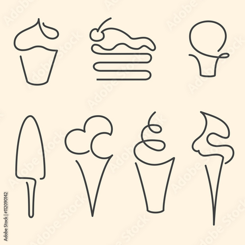 Set of one line sweets illustration