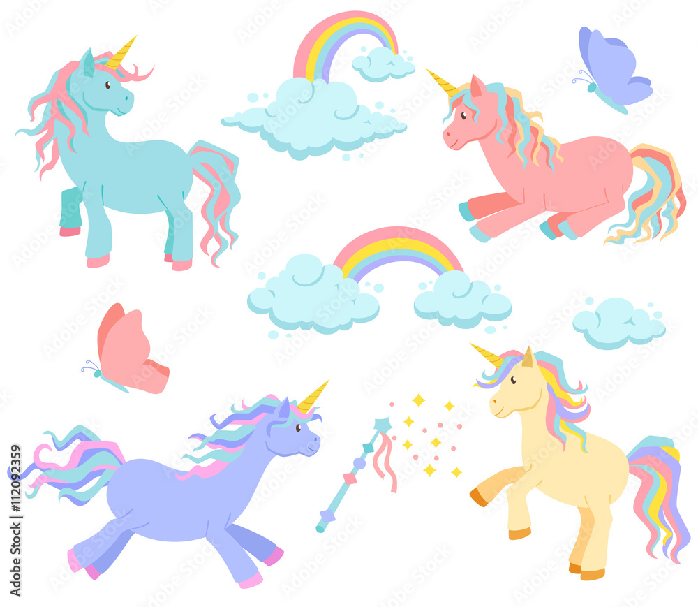 Unicorn, rainbow and clouds