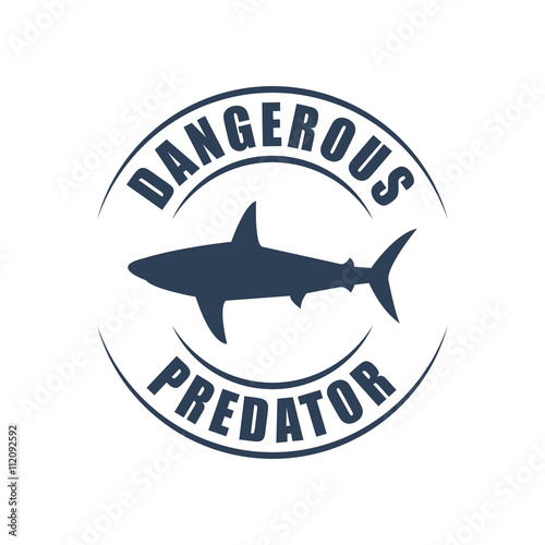Round logo, shark silhouette, dangerous predator sign