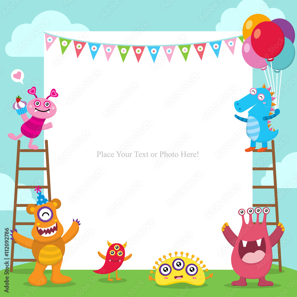 Fototapeta premium Cute Monster birthday invitaiton card