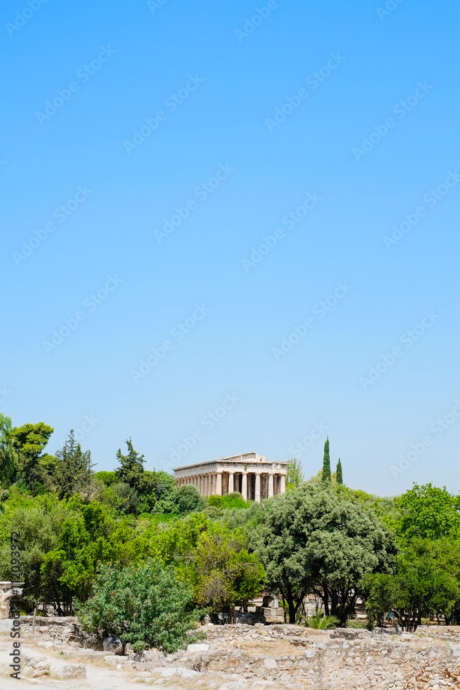 Famous Greek temple against clear blue sky in Greece